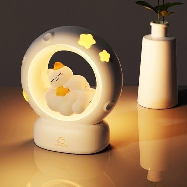 Moon LED Night Lamp with 3 Brightness Modes & Touch Control | Rechargeable Kitty Lamp for Kids & Baby Bedroom Decor