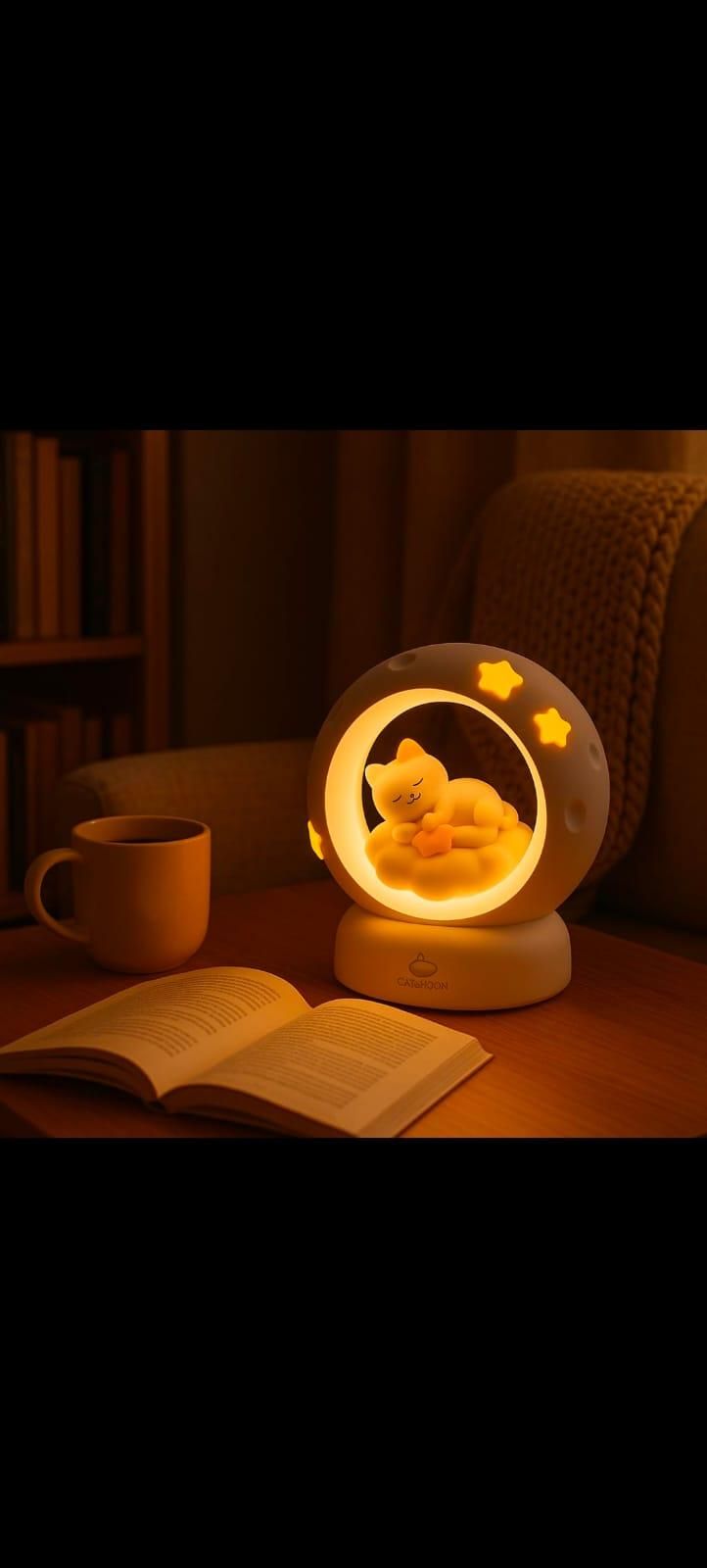 Moon LED Night Lamp with 3 Brightness Modes & Touch Control | Rechargeable Kitty Lamp for Kids & Baby Bedroom Decor